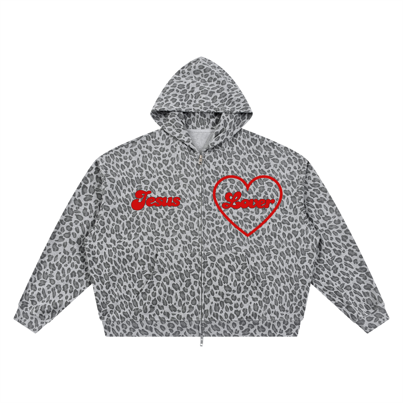 Jesus Lover Leopard Print Waffle Full Zip Hoodie