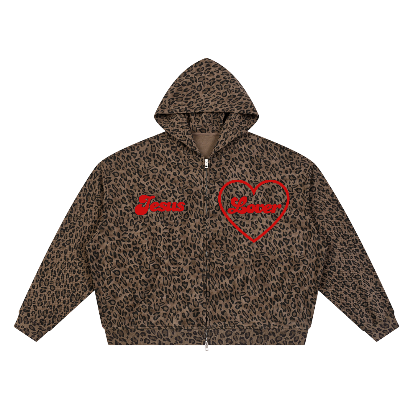 Jesus Lover Leopard Print Waffle Full Zip Hoodie